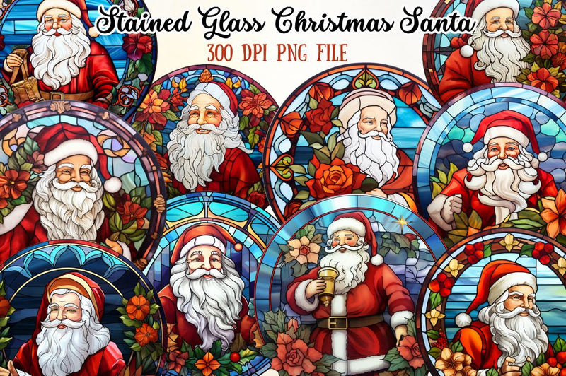 Stained Glass with Christmas Santa Flower Sublimation Regulrcrative 