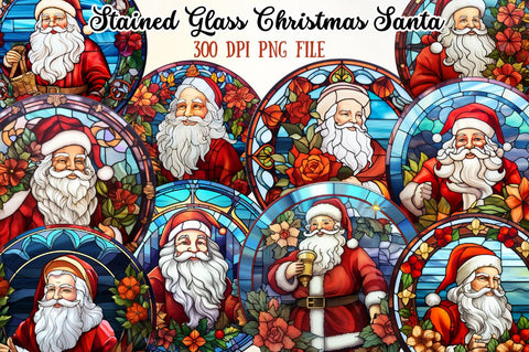 Stained Glass with Christmas Santa Flower Sublimation Regulrcrative 