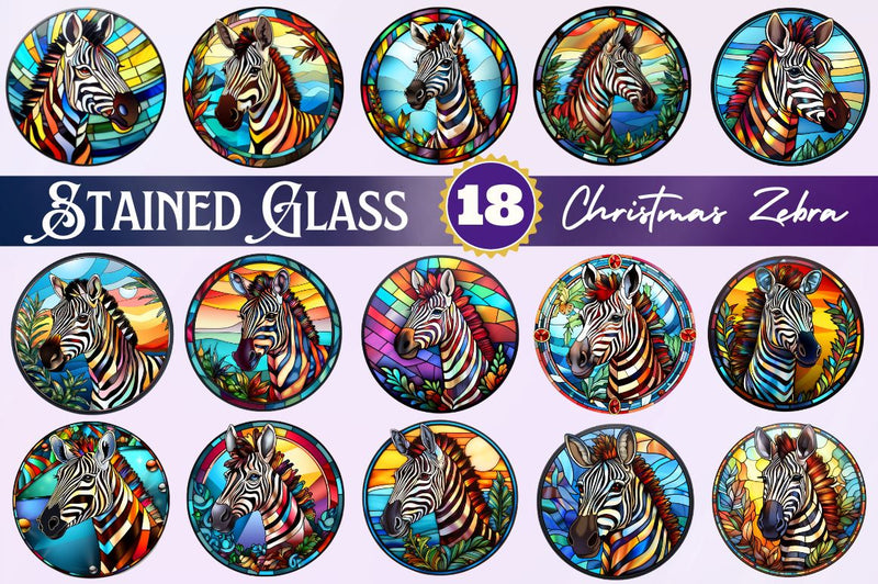 Stained Glass with Christmas Zebra Sublimation Regulrcrative 