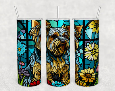 Stained Glass Yorkie Tumbler Wrap, Yorkshire Terrier Tumbler Sublimation Design, 20 oz Skinny Tumbler PNG Sublimation HappyDesignStudio 