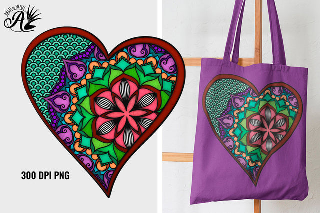 Stained Glass Zen Doodle Mandala Heart PNG Sublimation Angel on Empire 