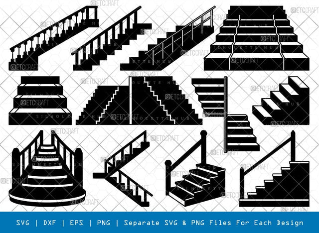 Stairs Silhouette, Stairs SVG, Staircase Svg, Walking Stairs Svg, Upstairs Svg, Stairs Bundle, SB00874 SVG ETC Craft 