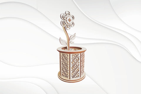 Stand holder with flower model, laser cutting design. Svg files. SVG VectorBY 