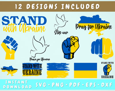 Stand With Ukraine SVG Bundle, Peace For Ukraine SVG, Pray For Ukraine SVG SVG HappyDesignStudio 