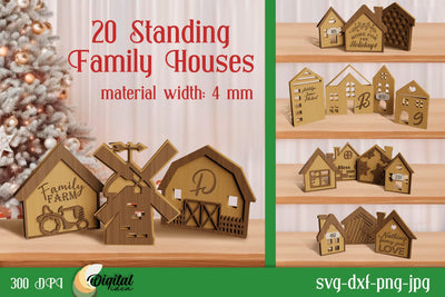 Standing Family House Bundle. House Silhouette Laser Cut SVG Evgenyia Guschina 