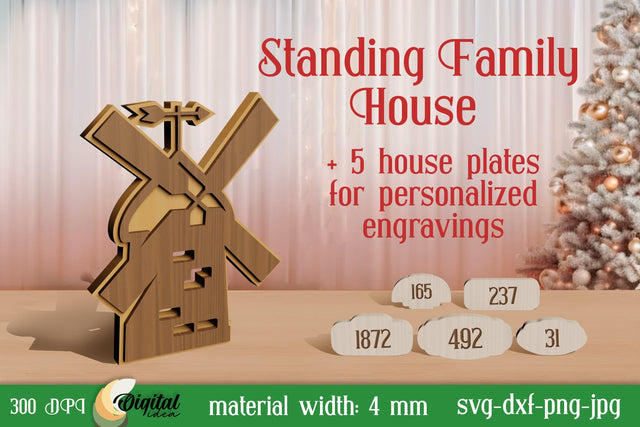 Standing Family House Laser Cut. 3D House Stands Laser Cut SVG Evgenyia Guschina 