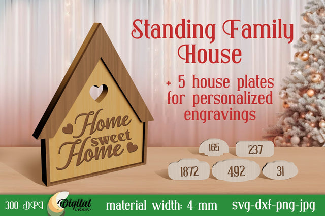 Standing Family House Laser Cut. 3D House Stands Laser Cut SVG Evgenyia Guschina 