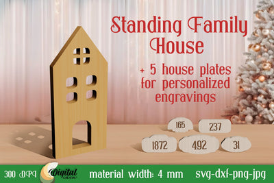 Standing Family House Laser Cut. 3D House Stands Laser Cut SVG Evgenyia Guschina 