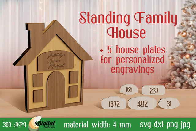 Standing Family House Laser Cut. 3D House Stands Laser Cut SVG Evgenyia Guschina 