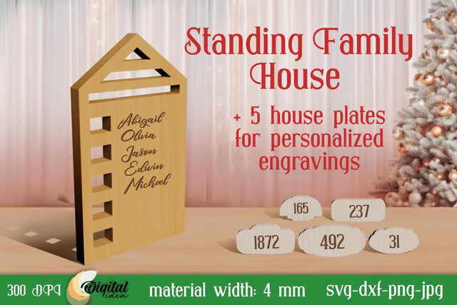Standing Family House Laser Cut. 3D House Stands Laser Cut SVG Evgenyia Guschina 
