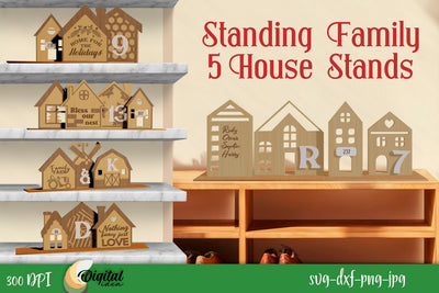 Standing Family House Stands Bundle. House Silhouette Laser SVG Evgenyia Guschina 
