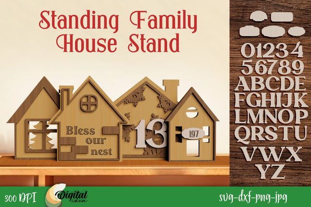 Standing Family House Stands. House Silhouette Laser Cut SVG Evgenyia Guschina 