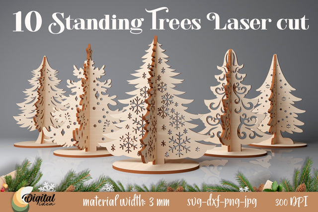 Standing Trees Laser Bundle. SVG Decor Laser Cut. Christmas Laser Cut SVG Evgenyia Guschina 