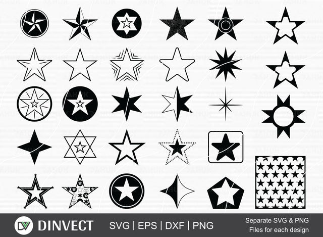 Star bundle SVG, Star silhouette, pentagram clipart, Cut File, for silhouette, Design space, Pentagram SVG, vinyl cut files, Cutting Machine, Cameo, Vinyl Designs, Iron On Decals, Digital File, Instant Download SVG Dinvect 