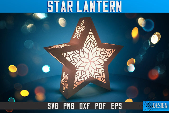 Star Lantern SVG | Paper Cut SVG | Night Light Design SVG Fly Design 