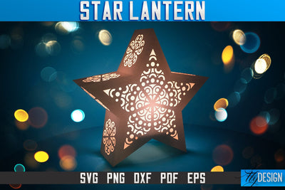 Star Lantern SVG | Paper Cut SVG | Night Light Design SVG Fly Design 