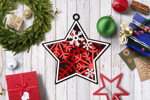 Star Ornament SVG, 3D Layered SVG Christmas Ornament, Snowflake SVG. 3D Paper Elinorka 