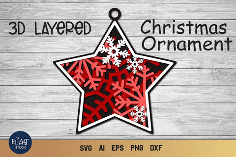 Star Ornament SVG, 3D Layered SVG Christmas Ornament, Snowflake SVG. 3D Paper Elinorka 