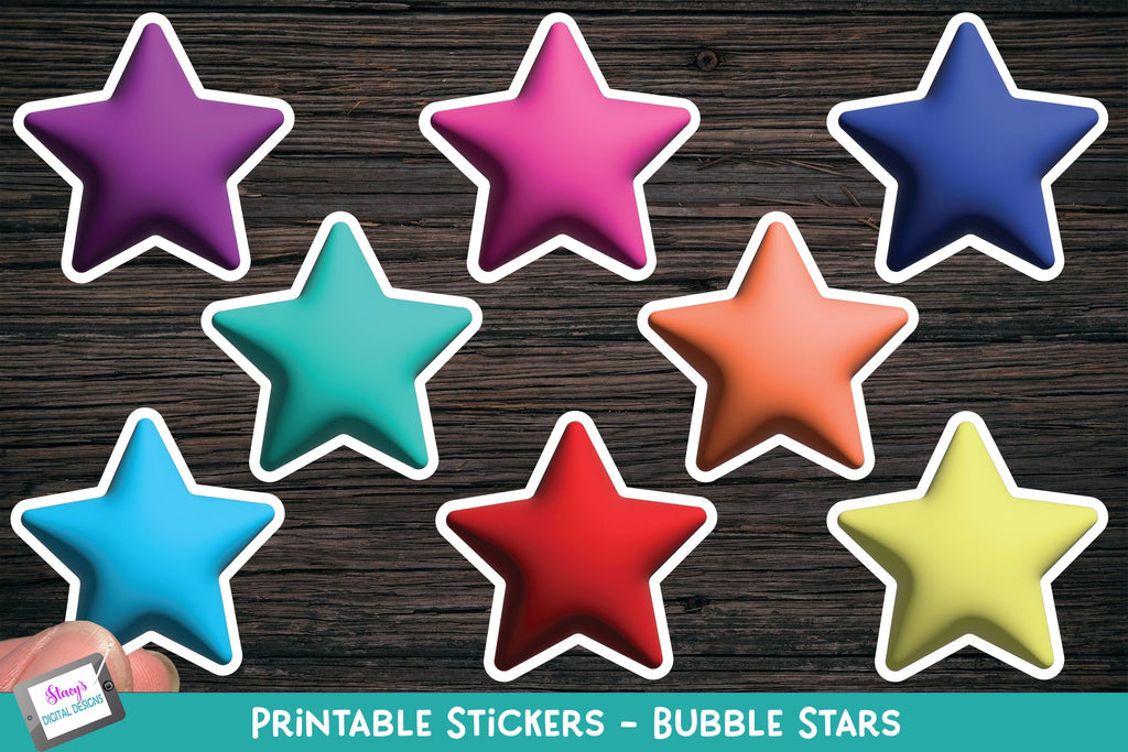 Star Sticker Bundle - 32 Printable Star Stickers - So Fontsy