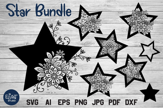Star SVG Bundle, Celestial SVG with Flowers, Floral Star SVG. SVG Elinorka 