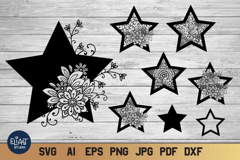 Star SVG Bundle, Celestial SVG with Flowers, Floral Star SVG. SVG Elinorka 