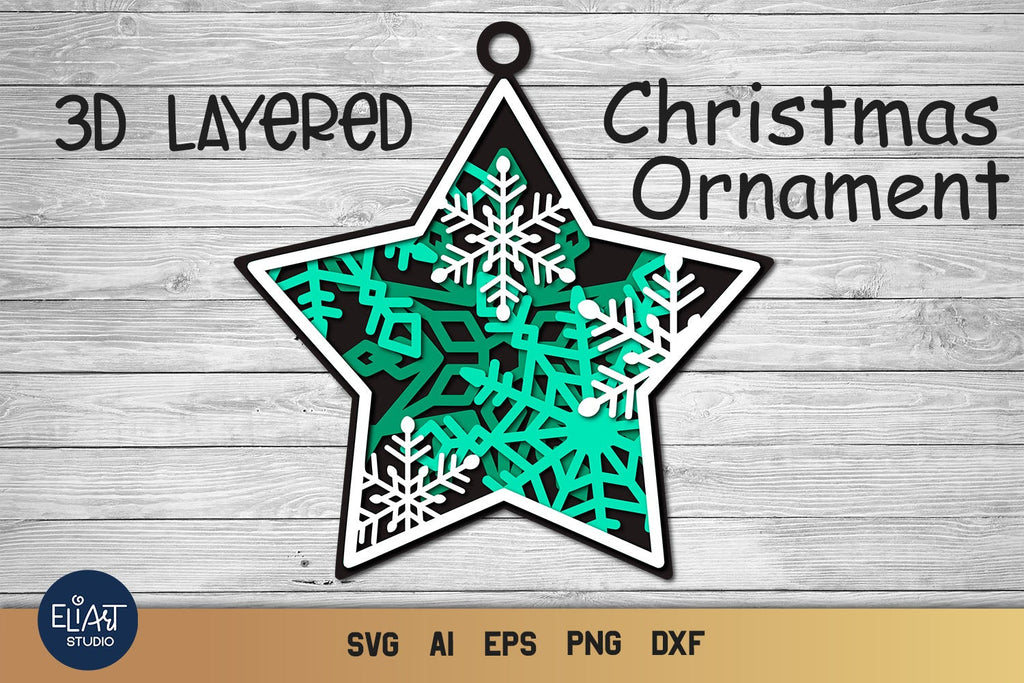 Star SVG Ornament, 3D SVG Layered Christmas, Snowflake SVG. - So Fontsy