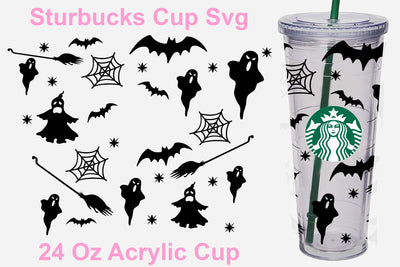 Starbucks svg, 24 Oz Acrylic cup Witch ghost batty svg, Halloween Starbucks svg, Witch ghost batty Starbucks svg SVG Isabella Machell 