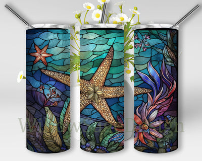 Starfish 20oz Skinny Tumbler Png, Starfish Framed With Marine Plants Tumbler, Ocean Tumbler Png Downloads, Starfish Under The Sea Tumbler, Sea Tumbler, Ocean Tumbler Sublimation WillowSageDesign 