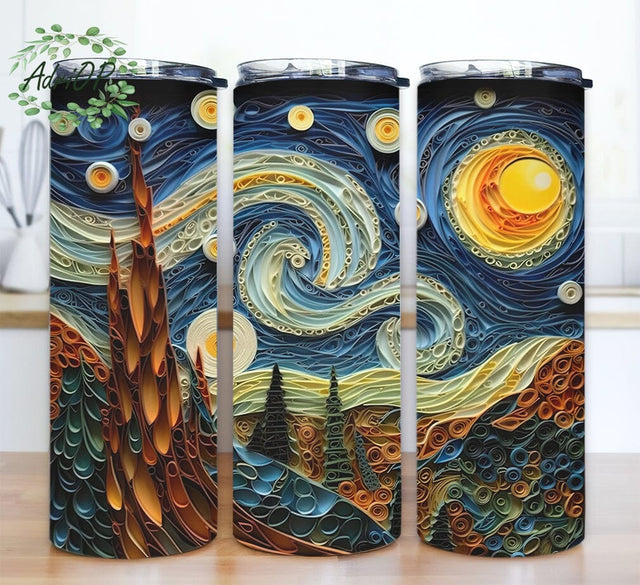 Starry Night By Vincent Van Gogh 20oz Skinny Tumbler Png, Vincent Van Gogh Png, Sublimation Design Download, Coffee Tumbler, Instant Digital Download Png Sublimation AdriOP 