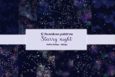 Starry night seamless patterns, digital papers Digital Pattern LuckyTurtleArt 