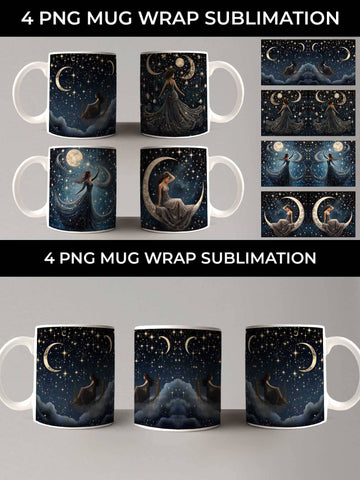 Starry Nights Mug Wrap: Cosmic Constellations, Midnight Sky, Galaxy Dreams Sublimation Sintegra 