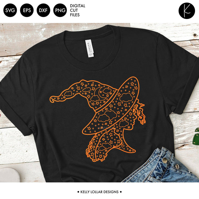 Starry Witch Silhouette SVG Kelly Lollar Designs 