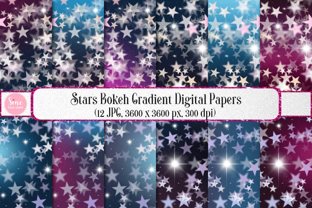 Stars Bokeh Gradient Digital Papers Backgrounds Digital Pattern SineDigitalDesign 