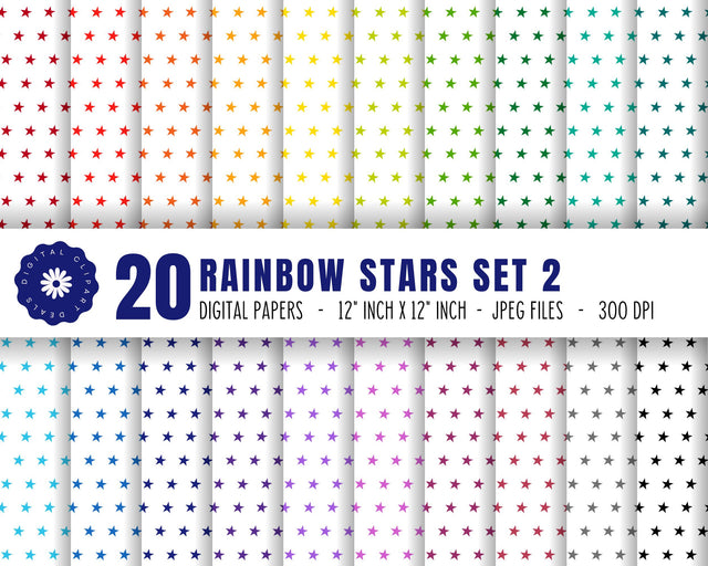 Stars Digital Paper Set 2 - Rainbow Stars Digital Patterned Paper Digital Pattern Digital Clipart Deals 