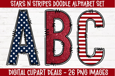 Stars n Stripes Doodle Alphabet Sublimation Digital Clipart Deals 