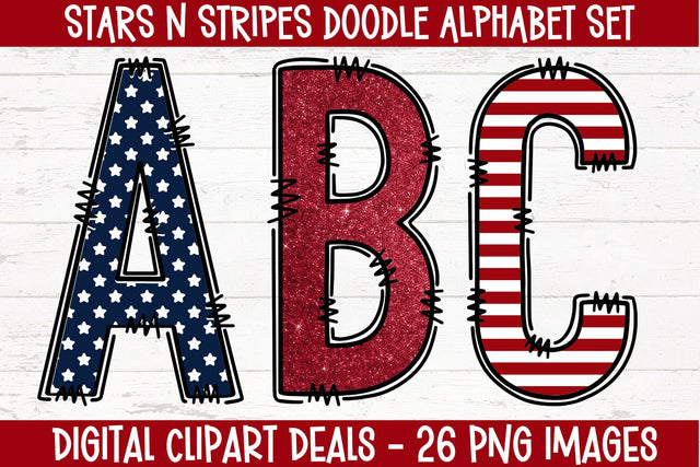 Stars n Stripes Doodle Alphabet Sublimation Digital Clipart Deals 