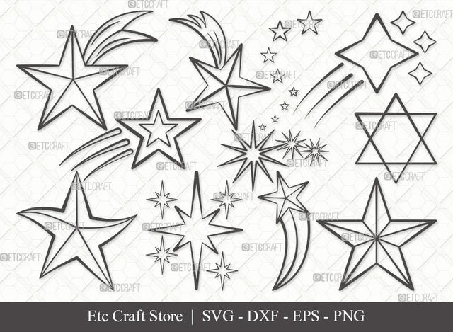 Stars Outline SVG Cut File | Glowing Stars Svg | Shooting Stars Svg | Outer Space Svg | Bundle SVG ETC Craft 