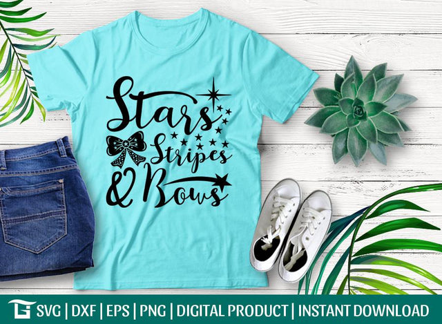 Stars Stripes and Bows Svg Cut File, Fourth Of July Svg, Stars Stripes Svg, Bows Svg, Tshirt Design, SVG ETC Craft 