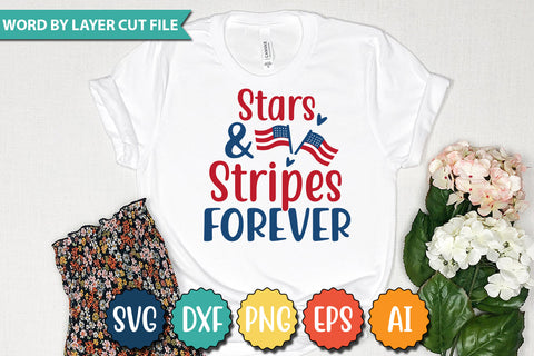 STARS & STRIPES FOREVER SVG Cut File SVGs quotes-and-sayings food-drink mini-bundles print-cut on-sale Clipart Clip Art Sublimation or Vinyl Shirt Design SVG DesignPlante 503 