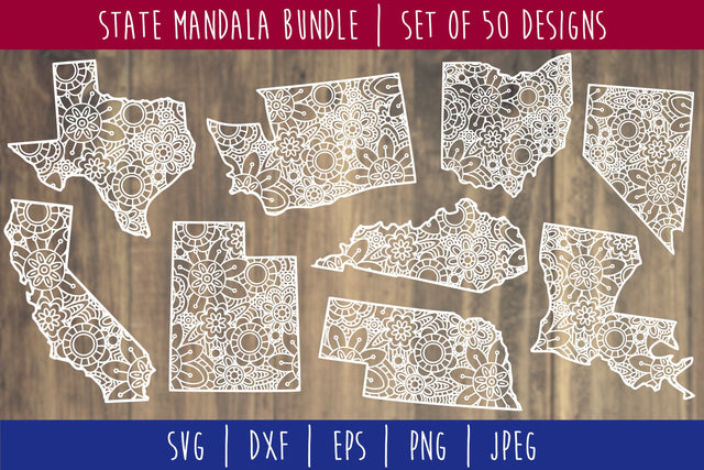 State Mandala Zentangle Bundle Set of 50 - USA SVG SVG SavoringSurprises 