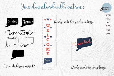 State of Connecticut SVG. Keychain and Door Porch sign Templates SVG Klava P 