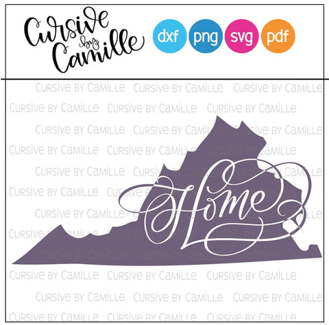 State of Virginia Home Cut File SVG Cursive by Camille 