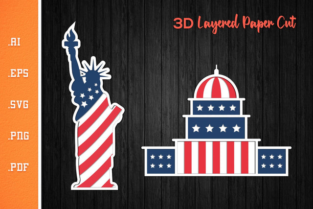 Statue of Liberty and The Capitol - 3D Layered SVG SVG Slim Studio 