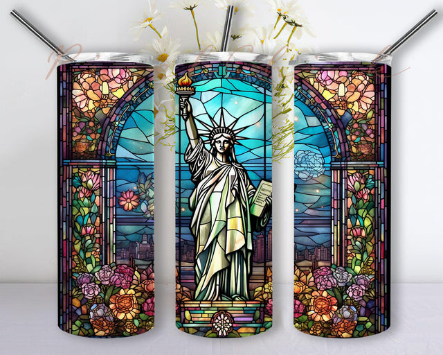 Statue Of Liberty Flowers 20oz Skinny Tumbler Png, Statue of Liberty New York Tumbler, Western Statue Of Liberty Tumbler Png, Usa Tumbler Png Sublimation PixelChick 
