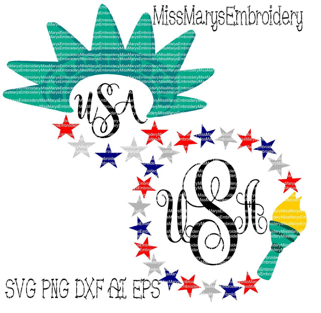 Statue of Liberty Monogram Frames SVG MissMarysEmbroidery 