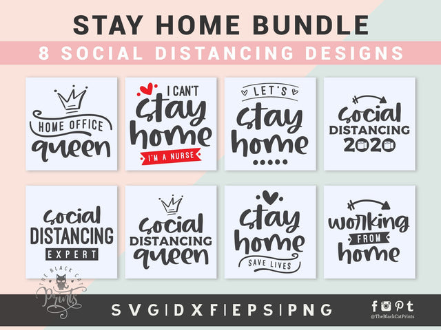 Stay Home Bundle | Quarantine Bundle Cut Files SVG TheBlackCatPrints 
