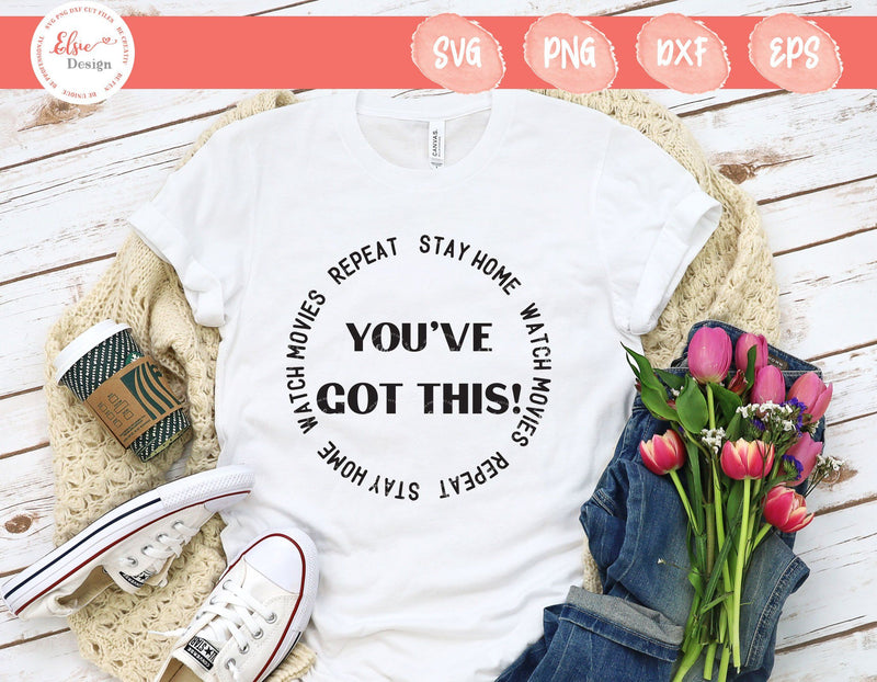 Stay Home Watch Movies Repeat - SVG, PNG, DXF, EPS SVG Elsie Loves Design 
