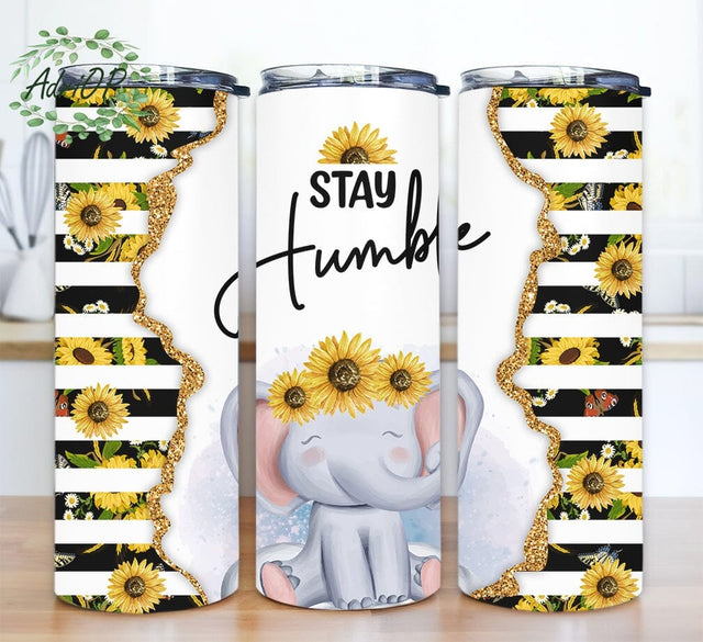 Stay Humble 20oz Skinny Tumbler Png, Elephant Tumbler, Elephant Gift, Baby Elephant, Humble, Sunflower Tumbler, Sunflower Gift Sublimation AdriOP 