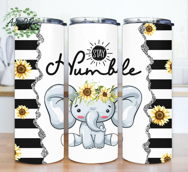 Stay Humble 20oz Tumbler Png, Elephants Sunflower Tumbler Design, Cute and Adorable Design Png, Sunflower Skinny Wrap, Digital Download Sublimation AdriOP 