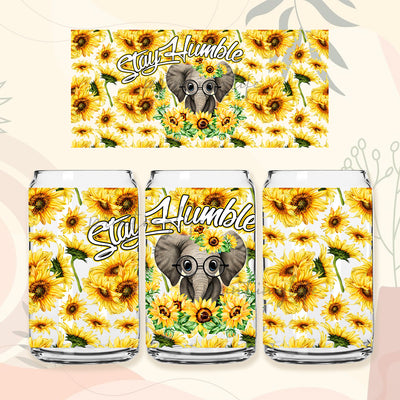 Stay Humble Sublimate Designs, Can tumbler design PNG download, Baby Elephant Sunflower 16 oz Libbey Glass Can Tumbler Sublimation Design Sublimation PrintingLife 